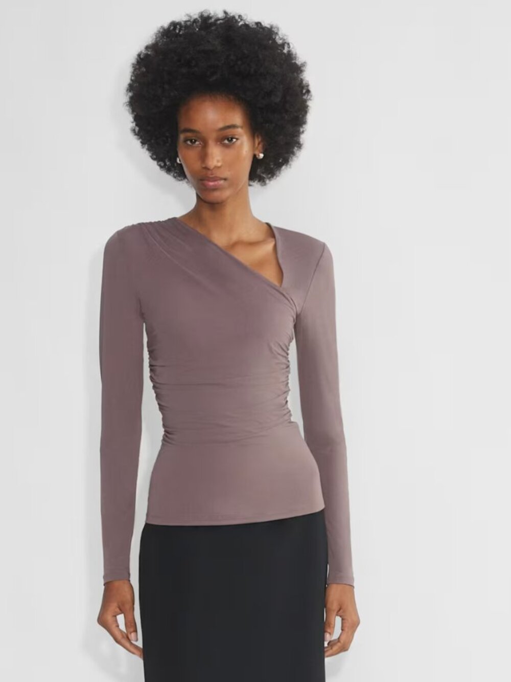 Aritzia Wilfred Trista Jersey Asymmetric Ruched Longsleeve Eggplant Size Medium